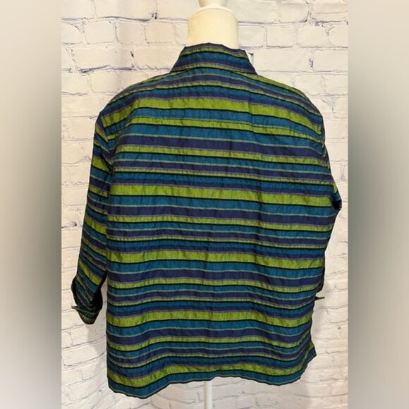 C.L.O.T.H.E.S. Womens Button Front Green Blue Stripe 3/4 Sleeve Collared 1X - Picture 5 of 6